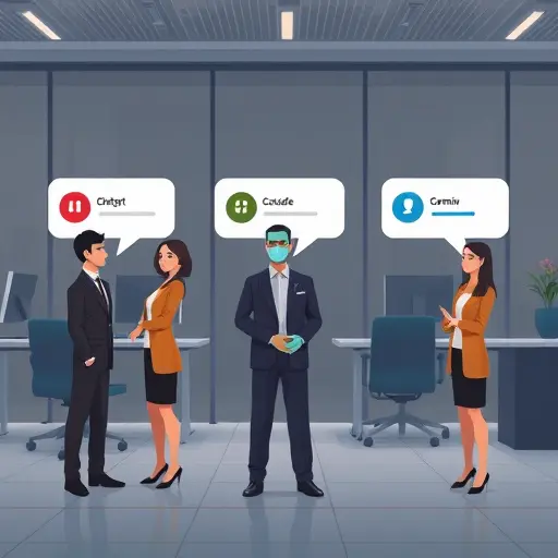 animated comparison of three AI models (ChatGPT, Claude, Gemini); side-by-side conversation bubbles showing different styles:;;