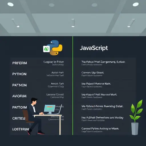 animated comparison chart of common Python and JavaScript errors with icons (snake for Python, JS logo), AI assistant highlighting fixes, dark theme, green accent, text-free