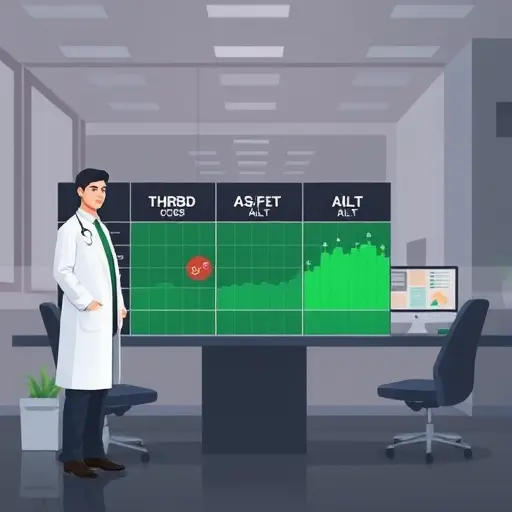 clean animated chart comparing CBC, thyroid (TSH/FT4), and liver (AST/ALT)