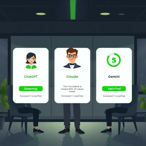 three-card comparison of AI models (ChatGPT, Claude, Gemini)