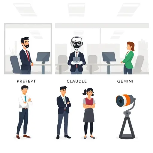 three-column animated comparison of AI models (ChatGPT, Claude, Gemini) with icons: