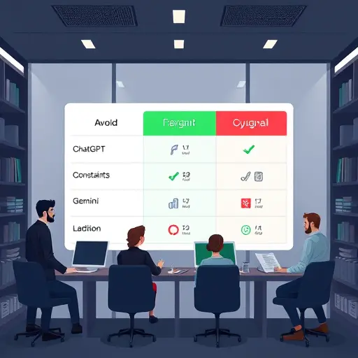animated comparison matrix of three AI models (ChatGPT, Claude, Gemini)