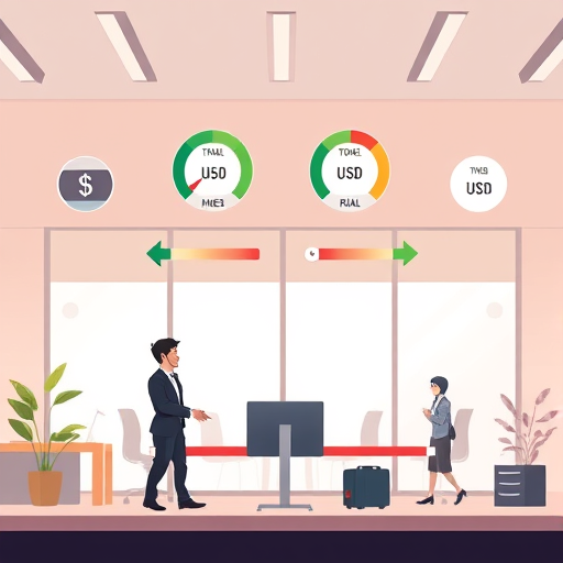 modern animated visualization of API billing units, tokens, price meters, and USD to Rial exchange arrows, digital wallet and payment barrier icons, text-free
