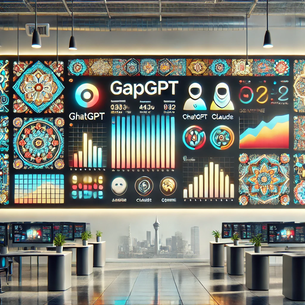 animated illustration of GapGPT platform showcasing a selection of AI models (ChatGPT, Claude, Gemini)