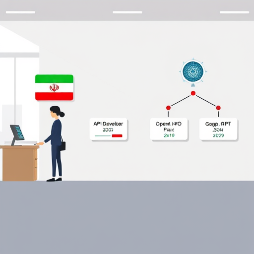 cartoon API call flow diagram:& GapGPT direct, each destination shows returned JSON in animated format, minimal and elegant, no text
