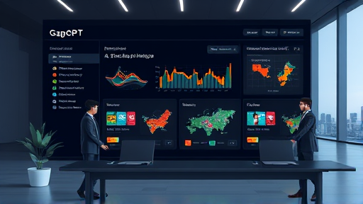 modern animated dashboard showing GapGPT platform, AI generating images from text, bright accents, dark-