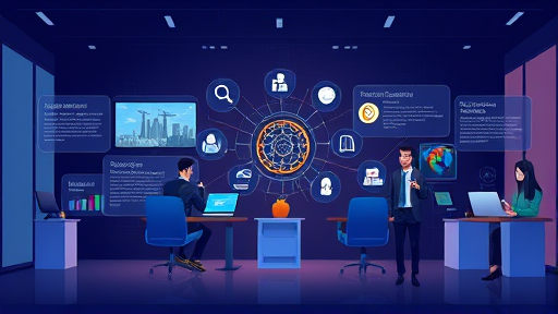 modern animated infographic showing artificial intelligence application areas such as health, education, industry, and daily life, clean colorful tech cartoon style, text-free