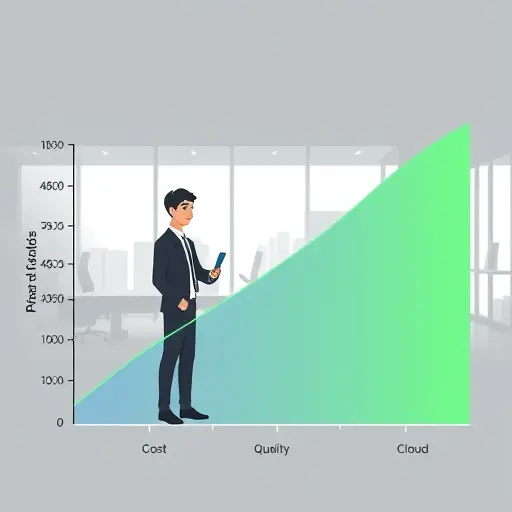 cost vs quality chart illustration for AI video creation options (mobile, desktop, cloud), diagonal gradient curve, icons only, dark UI, green highlight, no text