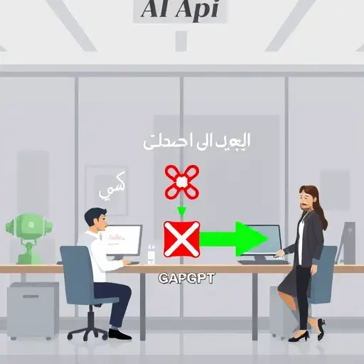 animated diagram showing blocked traffic from Iran to global AI APIs (OpenAI, Google, Anthropic)