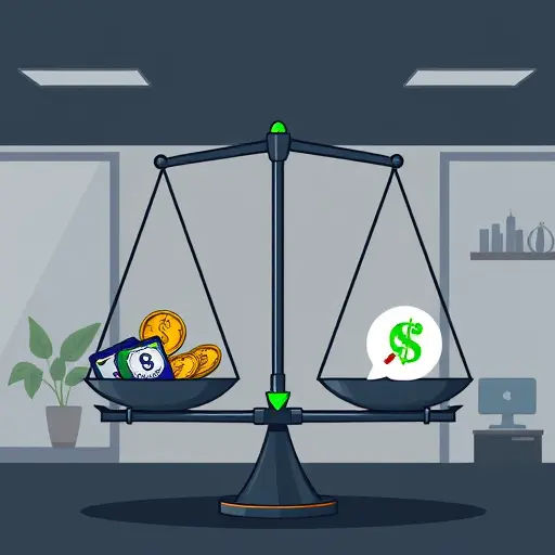 cartoon style illustration of a balanced scale comparing ChatGPT vs GapGPT for learning economics, icons of coins and model logos, dark UI theme, green accent #94d3a2