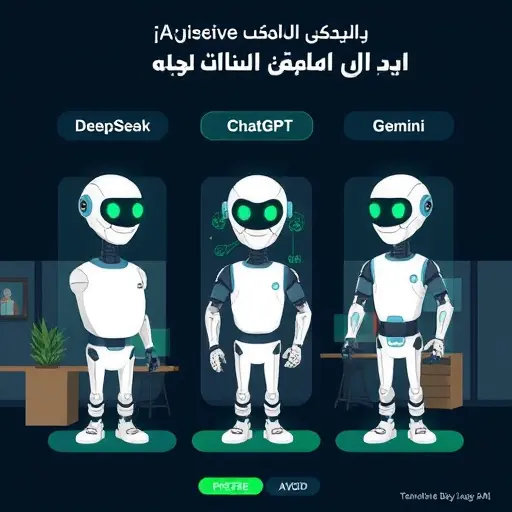 animated comparison illustration of AI models DeepSeek, ChatGPT, Claude, Gemini; clean infographic style, icons for reasoning, coding, writing, multimodal; dark background matching #171717, accent green #94d3a2;