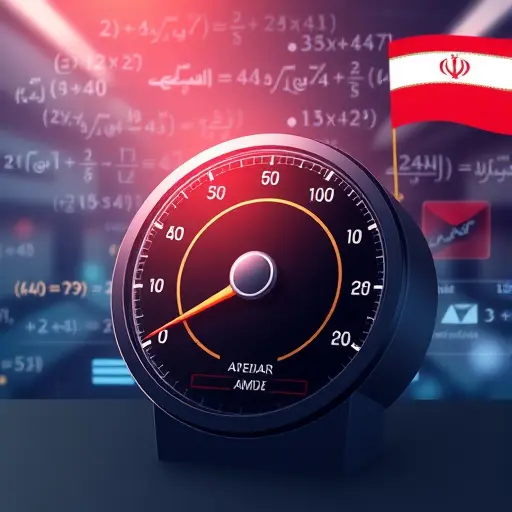 animated speedometer and precision dial, math equations being solved in background by AI neural network, technology cartoon, no text