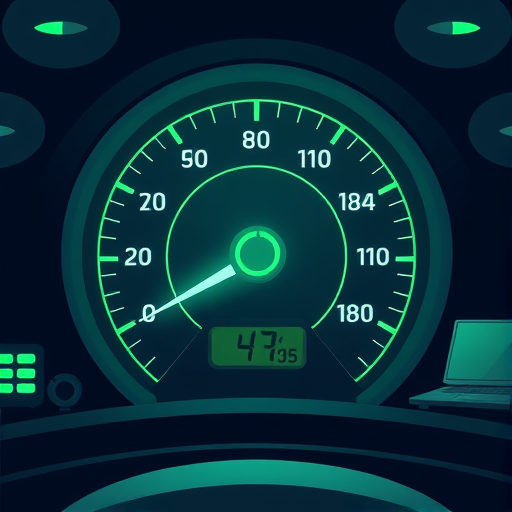 animated speedometer and high-quality logo showcase, cartoon-style, AI design concept art, bright green and blue hues, text-free