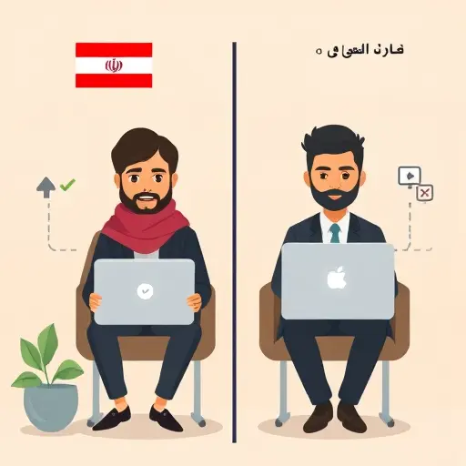cartoon comparison chart:; foreign platform with VPN/crossed icons and barrier lines;