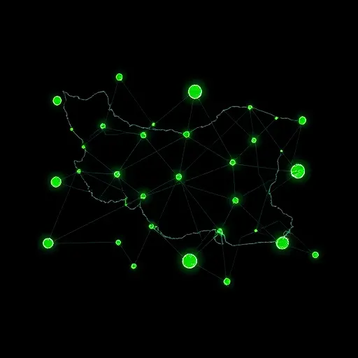 abstract map of Iran connected with AI neural nodes, symbolizing fast and censorship-
