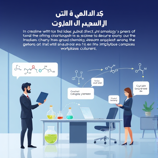 infographic illustration: AI chatbot decomposing a complex chemistry process into simple visual steps, molecule diagrams and process arrows, no text
