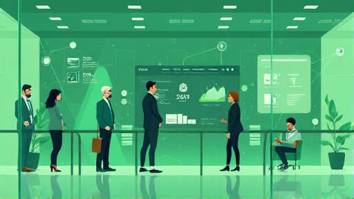 modern animated illustration of an AI website homepage, with futuristic interface elements and network connections, technology concept, clean green and dark palette, text-free