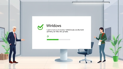 cartoon illustration of easy software installation steps for AI on Windows, check marks and progress bar in green accent, simple animated design, no text