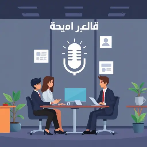 cartoon-style illustration of language learning with microphone icon, pronunciation waves, and roleplay cards, clean tech look, dark theme, no text