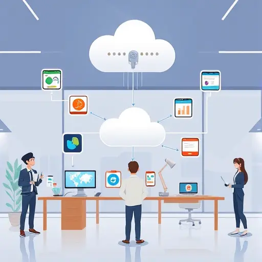 animated technology flow showing multiple software apps (web, mobile, server)