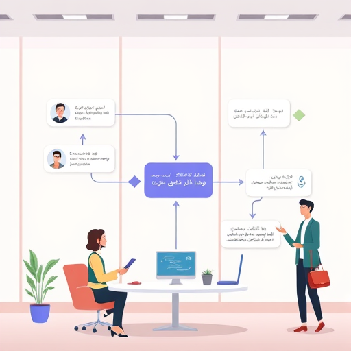 modern chatbot flow diagram, animated bubbles showing user input, API request, GPT-4