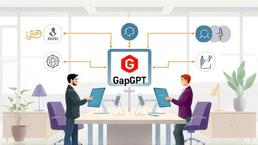 modern API architecture diagram illustration showing GapGPT unifying access to OpenAI, Anthropic, Gemini, clean data flow lines, animated style, text-free