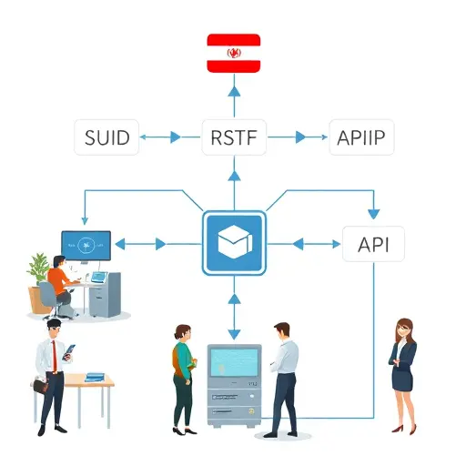 modern workflow diagram showing several REST API requests from a web/