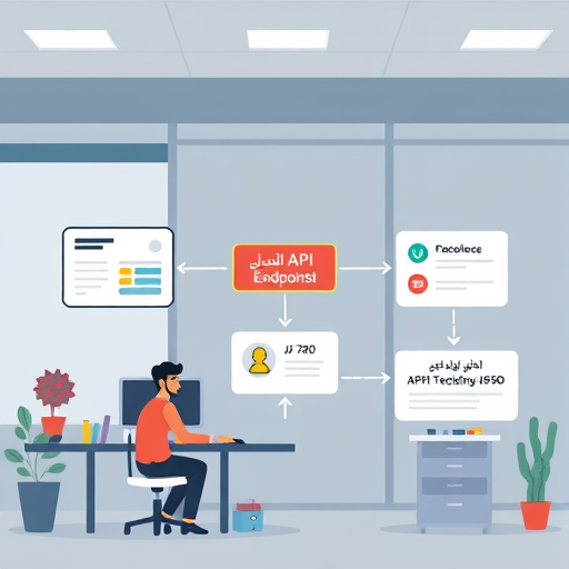 animated diagram showing API integration workflow: