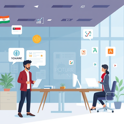 colorful AI assistant illustration, icons of language, math, and programming, animated design, showing skill diversity, no text
