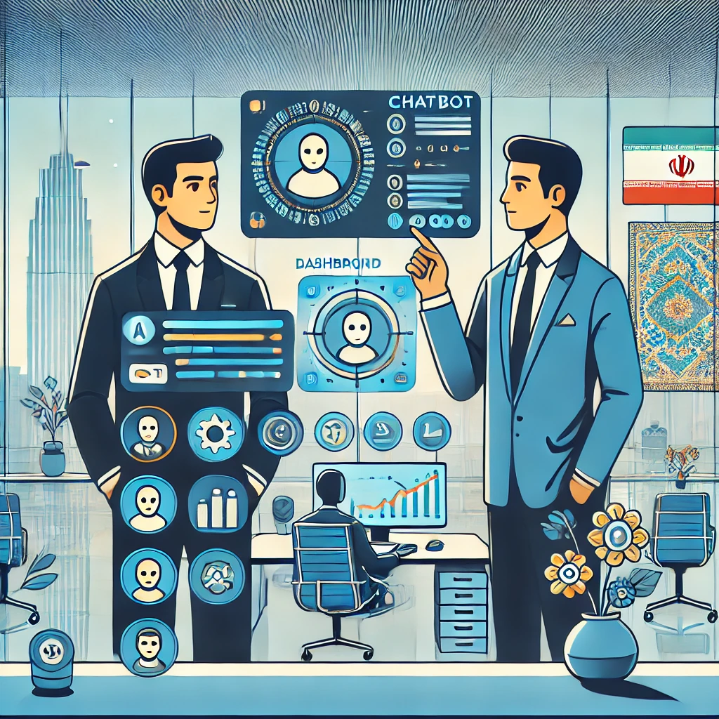 modern AI chatbot platform illustration, animated dashboard with premium and advanced features, technology-