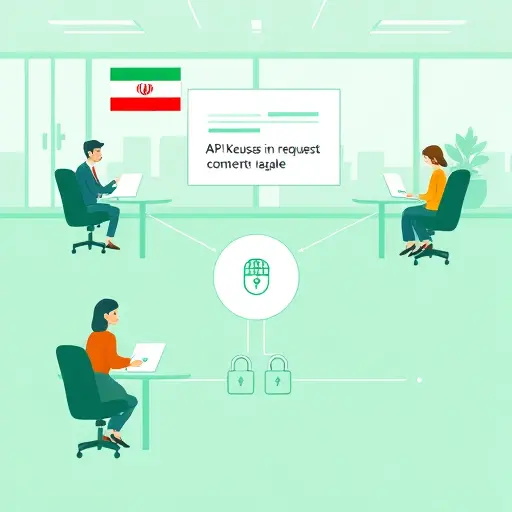 minimalist cartoon diagram showing API key usage in request headers, secure client-
