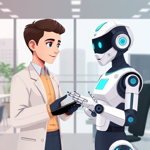 animated illustration of two digital AI chatbots () tutoring math, side-by-