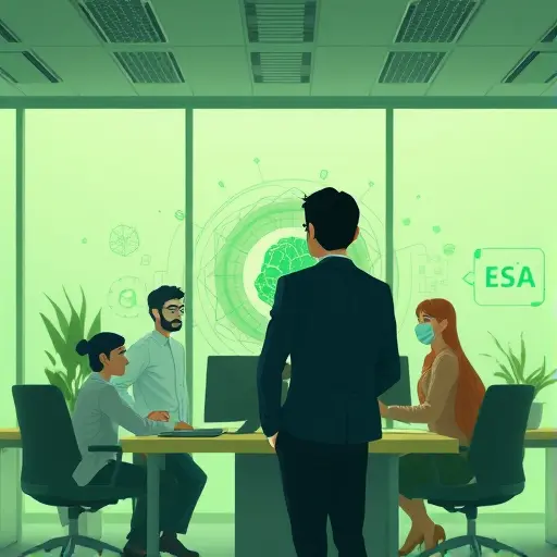 modern animated depiction of human creativity collaborating with artificial intelligence in logo design, abstract neural nets blending with artistic elements, Iranian green palette, text-free