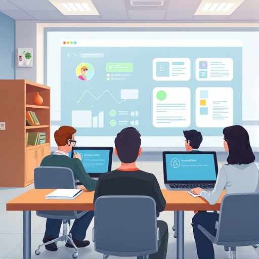 modern AI teacher toolkit illustration, showing various lesson plan templates, animated style, digital classroom environment, no text