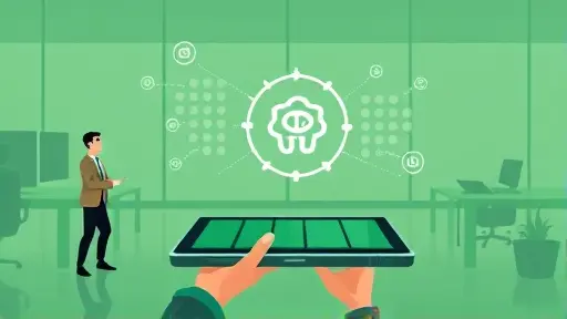 illustrated concept of a tablet or computer with artificial intelligence icon simplifying content, green color palette, sleek design, no text