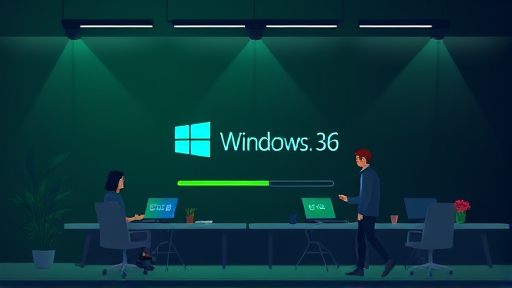 step-by-step animated illustration of Windows software installation, progress bar, shield icons, green and dark background, user-