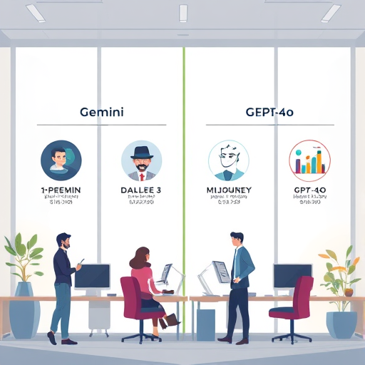 infographic, animated comparison of major AI image models (Gemini, DALL·E 3, Midjourney, GPT-4o)