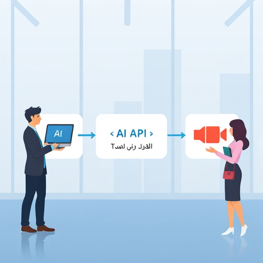 simple animated flowchart showing client (web/mobile) → AI API → audio output →