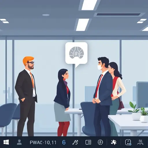 taskbar-focused illustration showing pinned PWA app icon with generic AI symbol, Windows 10/11 style, minimalistic, text-