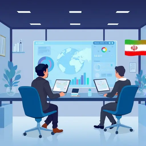 animated illustration of Iranian users accessing global AI models through cloud, cartoon dashboard, text-