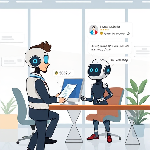 cartoon illustration of an AI chatbot providing real-