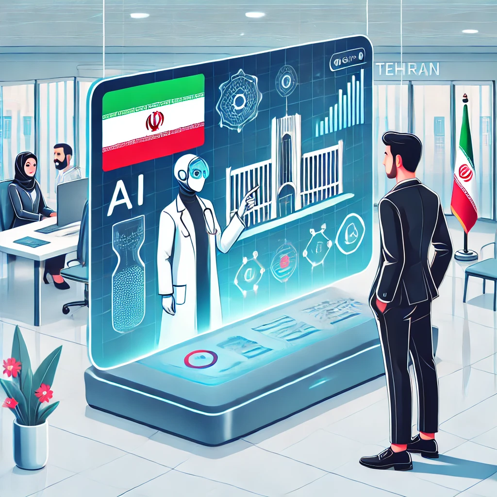 modern illustration of an Iranian user interacting with AI-