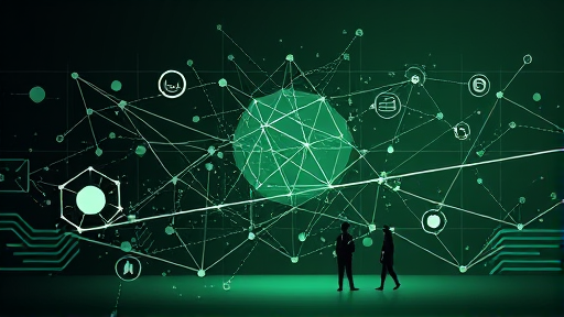 abstract neural network and machine learning patterns, green and dark background, tech icons, schematic AI representation, text-free, animation style