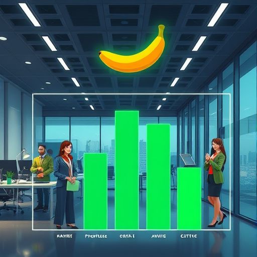 animated bar graph comparing visual quality scores of AI image generators, Gemini nano banana at top, neon green accents, tech-themed icons, text-free