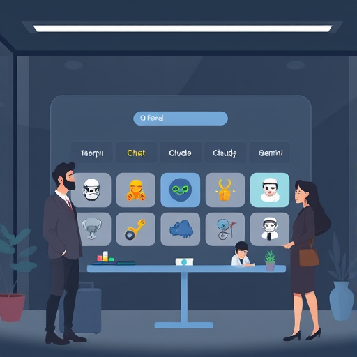 (ChatGPT, Claude, Gemini), technology focused, dark theme, text-free