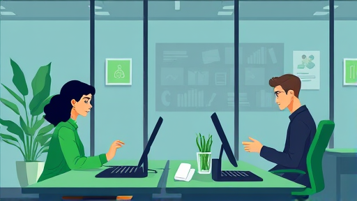 modern illustration of students and business users using AI assistants on Windows, cartoon style, green accent, dark UI, text-free