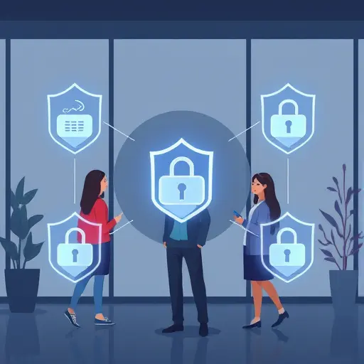 minimalist illustration of data privacy shields and encrypted locks around health metrics (sleep, steps, meals)