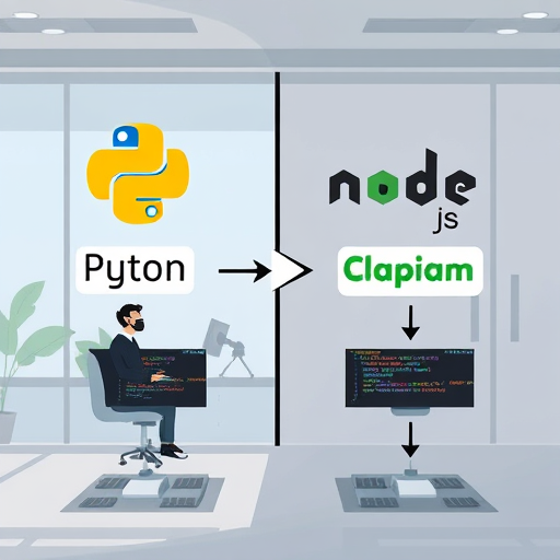 animated comparison illustration: Python and Node.js logos connected via arrows to two cloud API endpoints (OpenAI & GapGPT)