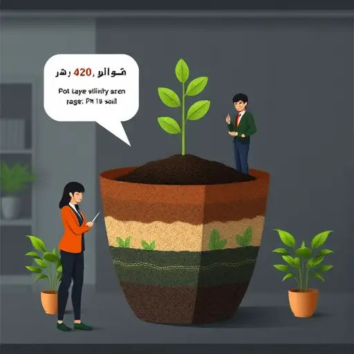 cutaway illustration of pot soil layers (compost, perlite, drainage)