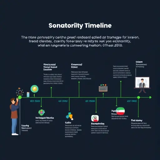 animated timeline of a 10-minute speech divided into segments, icons for vision, strategy, roadmap, clean tech illustration, dark background, green accent, no text